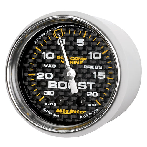 Vac/Boost AutoMeter Gauge, 2 1/16", 30Inhg-20Psi, Mechanical, Marine Carbon Fiber (200774-40),Multi
