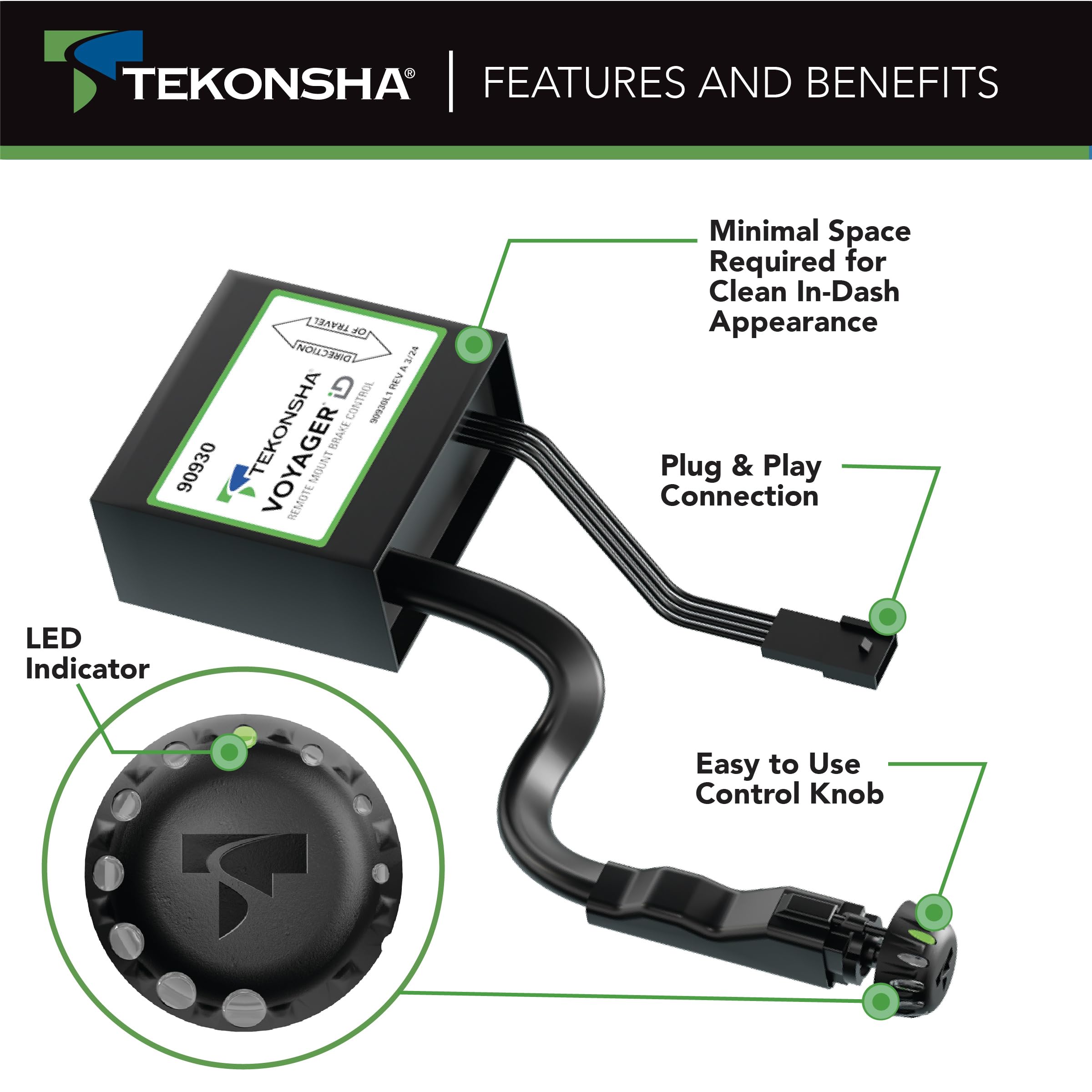 Tekonsha Voyager iD 90930 Trailer Brake Controller, Proportional, 1 to 3 Axles