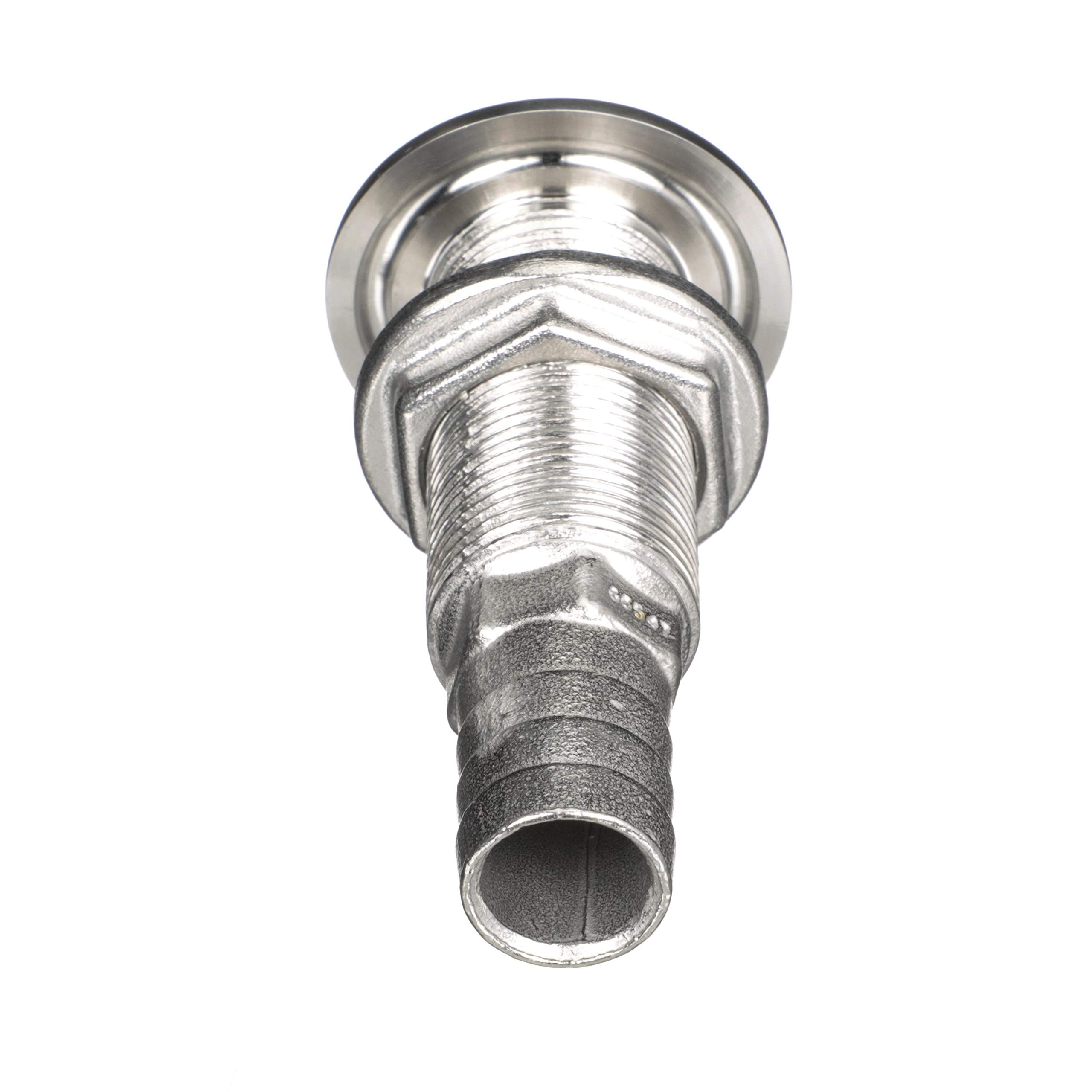 Stainless Steel Attwood 66547-3 Straight Thru-Hull Valve Fitting, Barbed, Standard Length, for 3/4-Inch Interior Diameter Hose