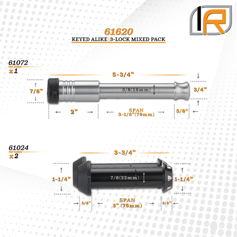 Security InfiniteRule 61620 | 3 Pack Mixed, Keyed Alike, Hook Locks for Monster Hook Swivel Hook and Hammerhead Hook - Includes Lock for 2.5" Receiver