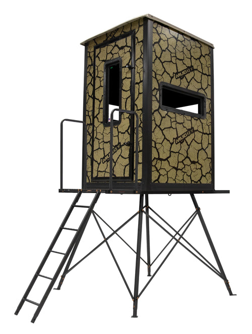 Muddy Box Blind Gunner W/Deluxe 5' Tower/Steel Wall Construction/Cracked Mud Camo
