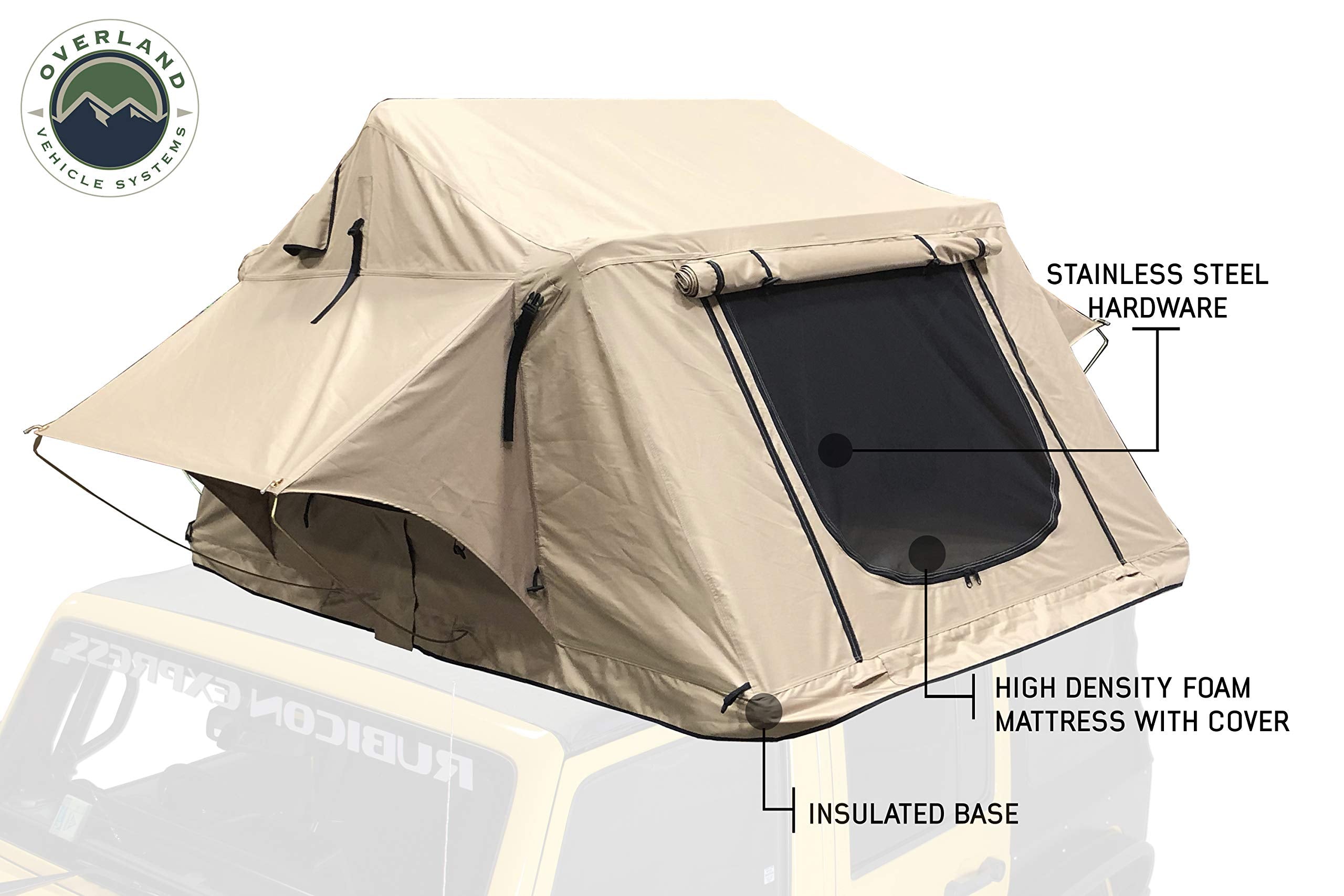3 Person TMBK Roof Top Tent with Rain Fly Tan Base & Green Rainfly