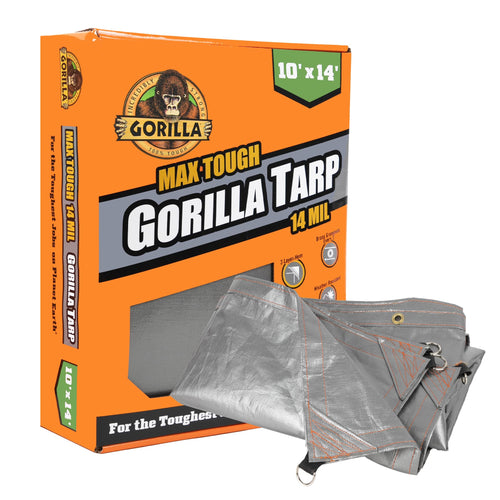Max Tough Gorilla Tarp 10x14 ft Heavy-Duty 14 MIL Poly, 16x16 Weave, UV Treated, Triple Layer Hems, Brass Grommets Every 3 ft, D-Ring Corners, Tear & Water Resistant, All-Weather Outdoor Cover