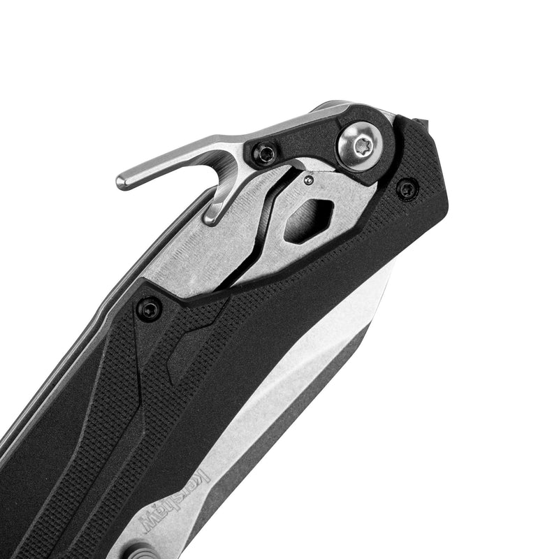 Kershaw Drop Point Drivetrain Pocket Knife, 3.2-in. Blade, SpeedSafe Opening, Frame Lock, Seatbelt Cutter (8655), Black