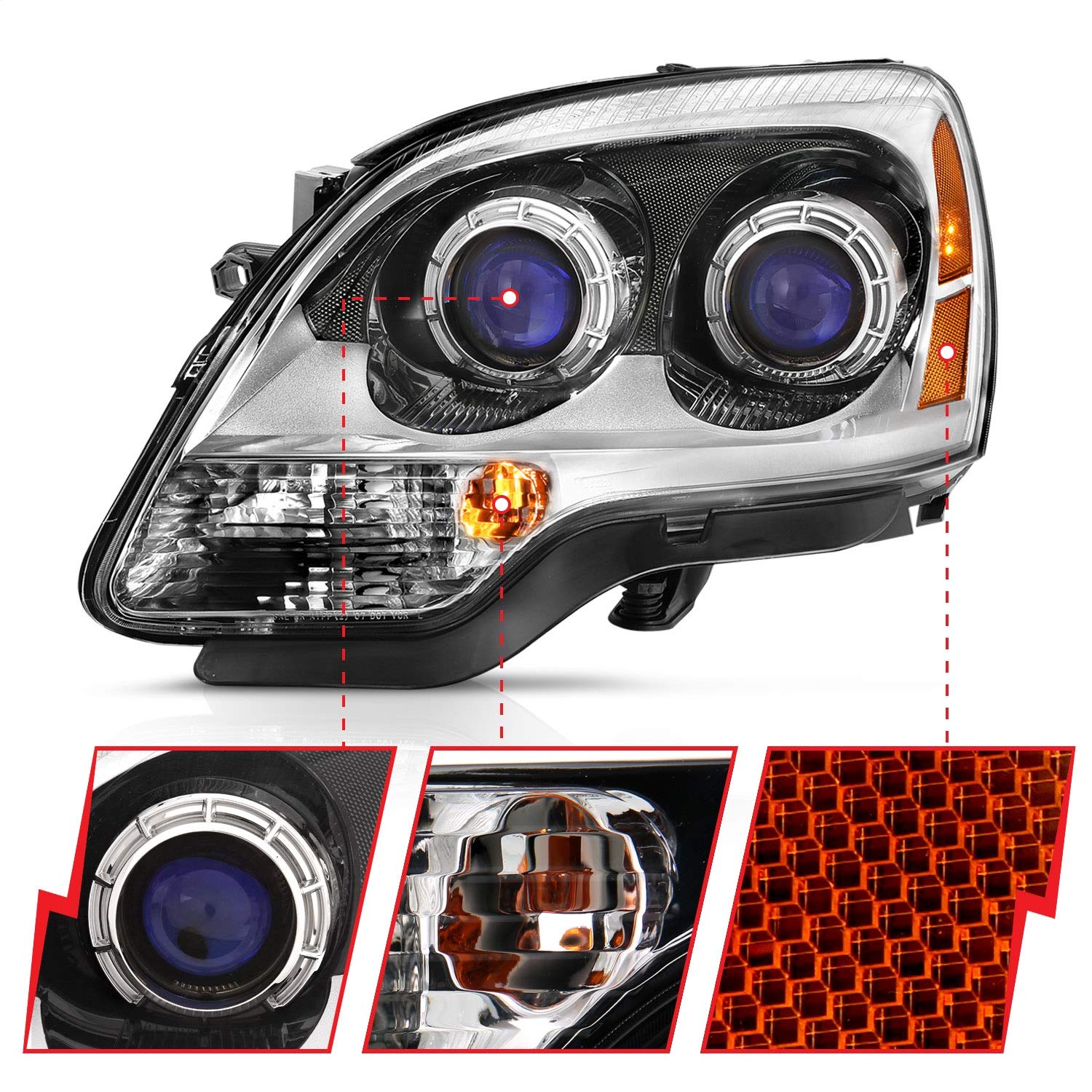 2007-2008 Gmc Acadia ANZO Crystal Headlight Chrome Amber(OE)