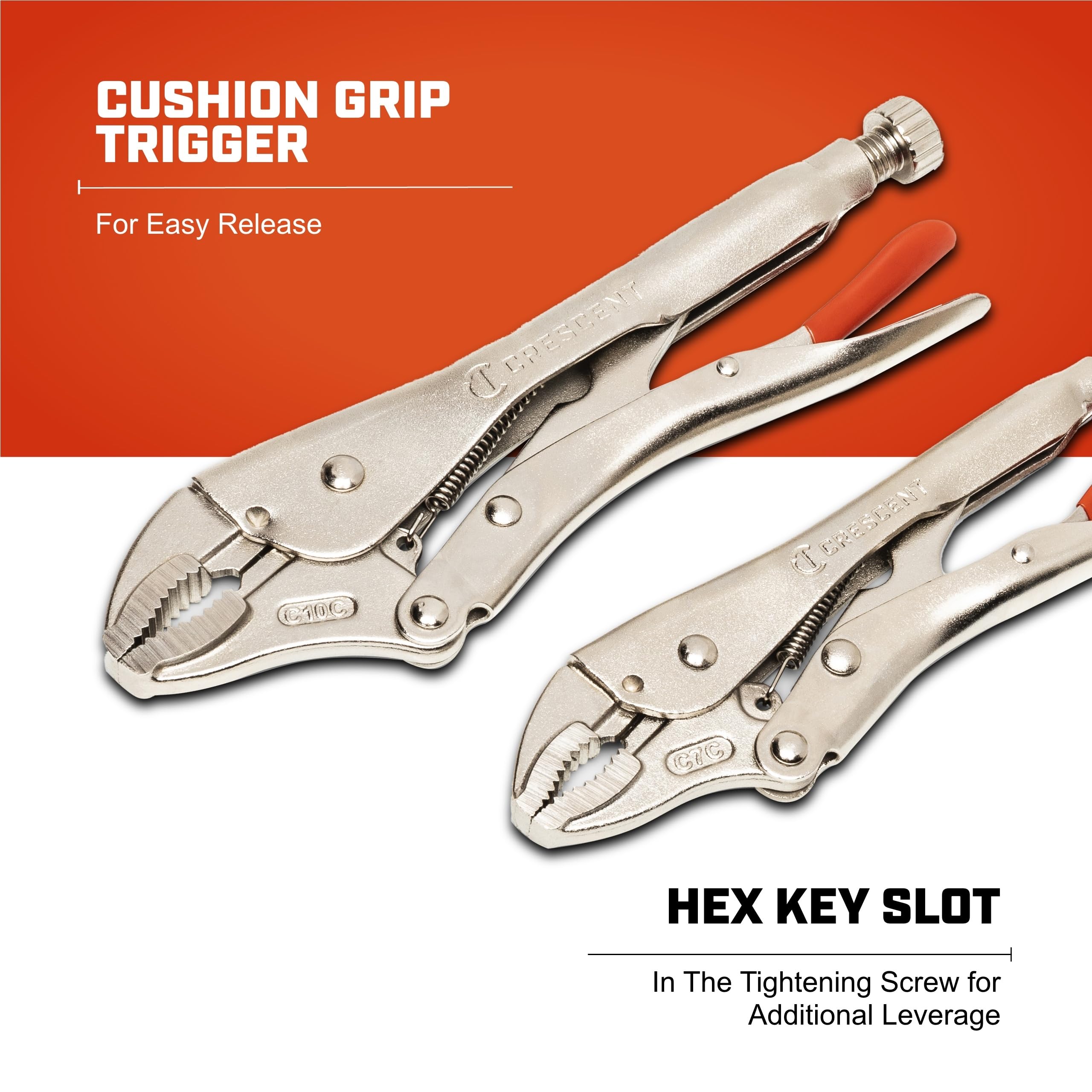 Curved Jaw Crescent Locking Pliers with Wire Cutter - 2 Piece Set - Home DIY & Professional Mechanic Hand Tool for Nuts & Bolts, Cables, Wires - 7" & 10" - CLP2SETN