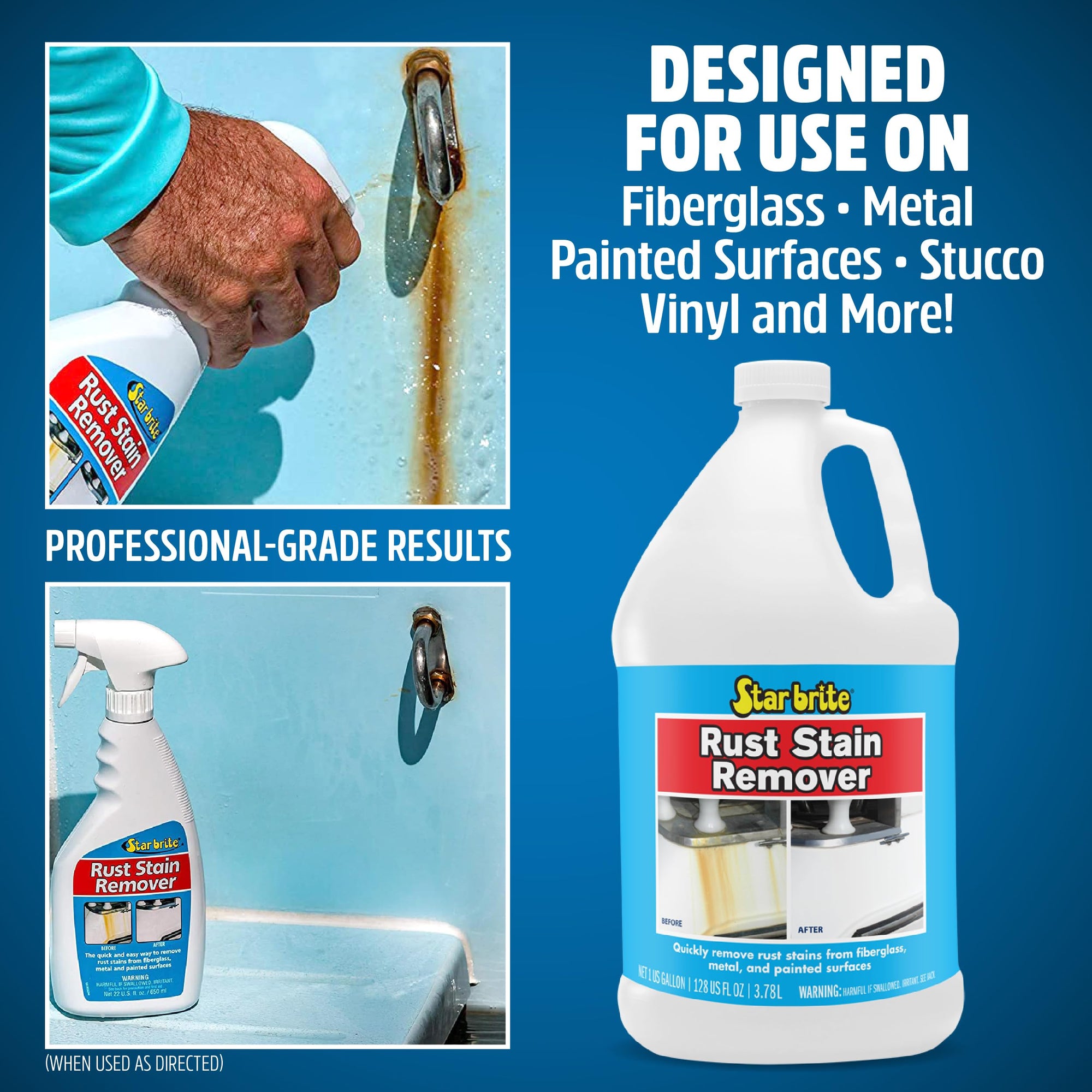 Rust Stain Remover Star brite - Clean Corrosion Stains Off Fiberglass, Vinyl, Metal & Painted Surfaces, 128 oz - 1 Gallon