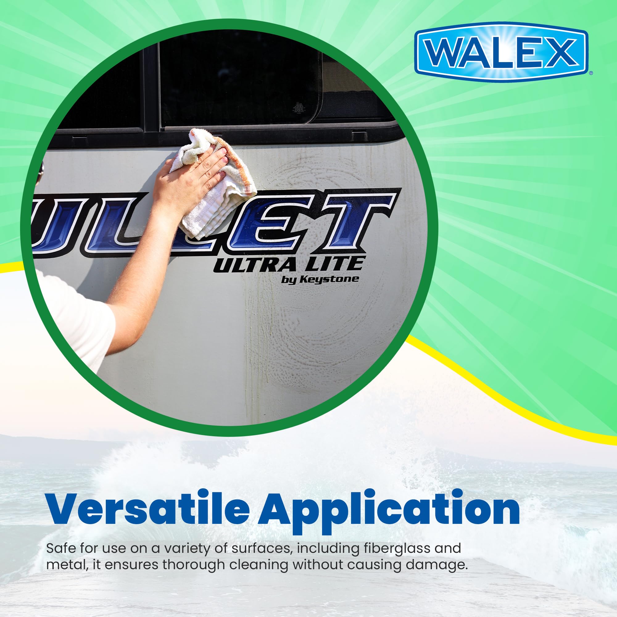 Walex RV/Marine Premium Black Streak Remover - Powerful Exterior Cleaner for RVs, Campers, and Boats, Restores Original Shine, Removes Tough Stains & Scuff Marks, Easy Application, 32 oz