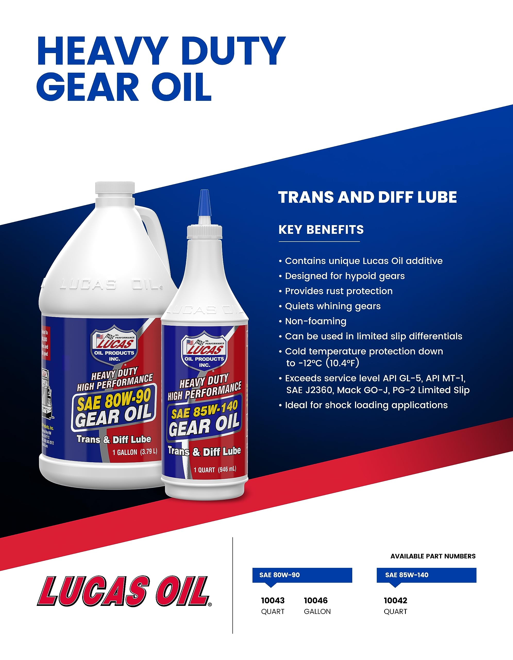 Lucas Oil 10042 SAE 85W-140 Heavy Duty High Performance Gear Oil - 1 Quart