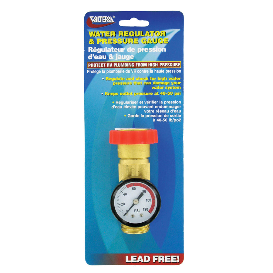 Brass Water Regulator/Water Pressure Gauge Combo Valterra A01-1124VP (Carded)