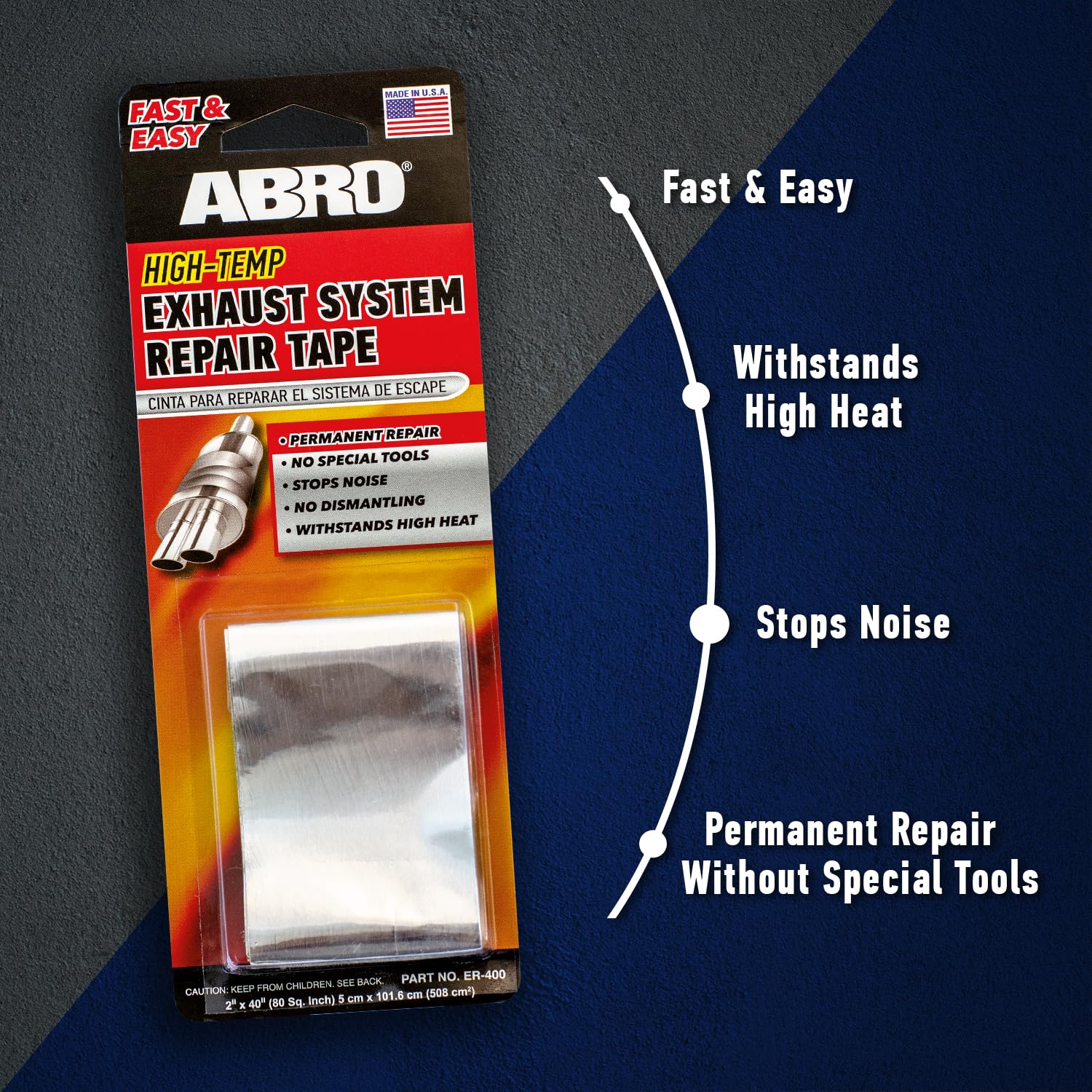Muffler Repair Kit: ABRO Exhaust Tape, High Temp Aluminum Bonding Agent Exhaust Leak Tape, Fast, Economical, Permanent Solution to Stop Noise and Seal Out Dangerous Fumes, No Special Tools Required