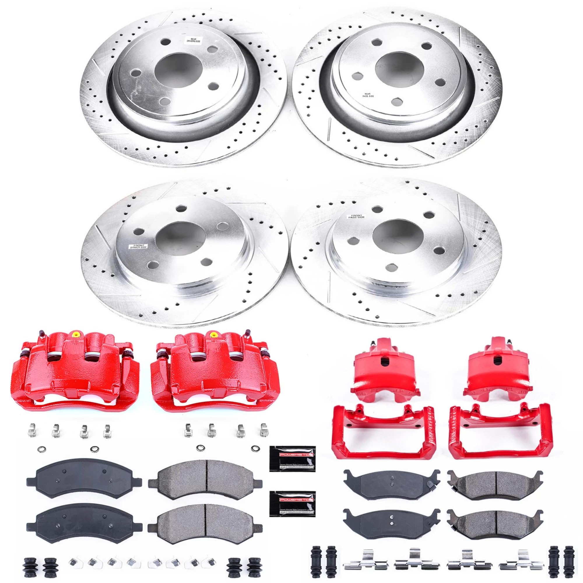 Brake Kit Power Stop For Dodge Ram 1500 Durango Aspen - Z23 Evolution Sport Front and Rear Truck & Tow, Carbon Fiber Ceramic Brake Pads with Drilled and Slotted Brake Rotors Replacement, KC2164A