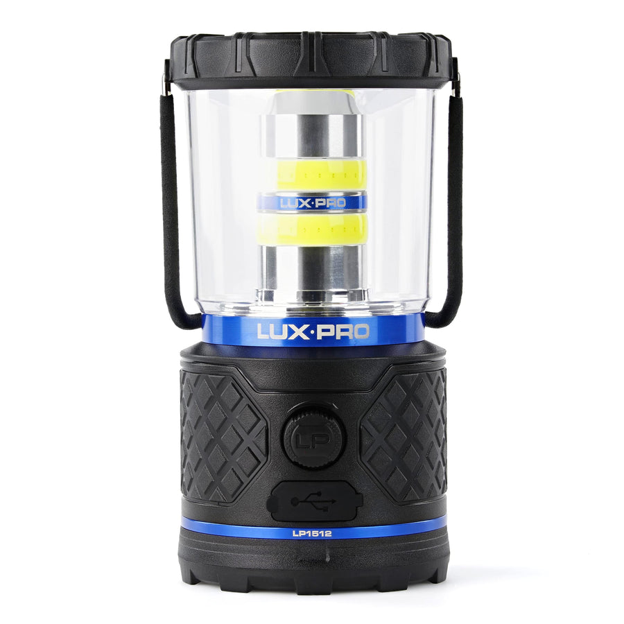 Dual-Power LUXPRO Rechargeable 1100 Lumen LED Lantern for Up to 150 Hours of Use - Camping Lantern with Built-in Power Bank - Dimmable LED Light with IPX4 Water-Resistant Rating