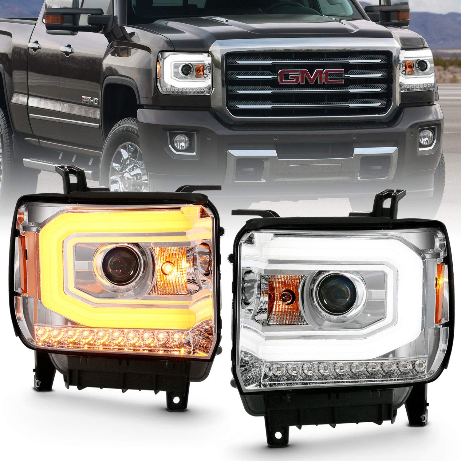 Projector Headlamps ANZO USA 111488 Fits GMC Sierra 1500