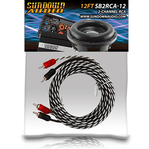 12FT Sundown Audio SB2-12 RCA Cable - 2 Channel Stereo Audio Interconnect, Twisted Pair, Solid Conductor, High-Fidelity Sound, Rugged PVC Jacket for Car & Home Theater