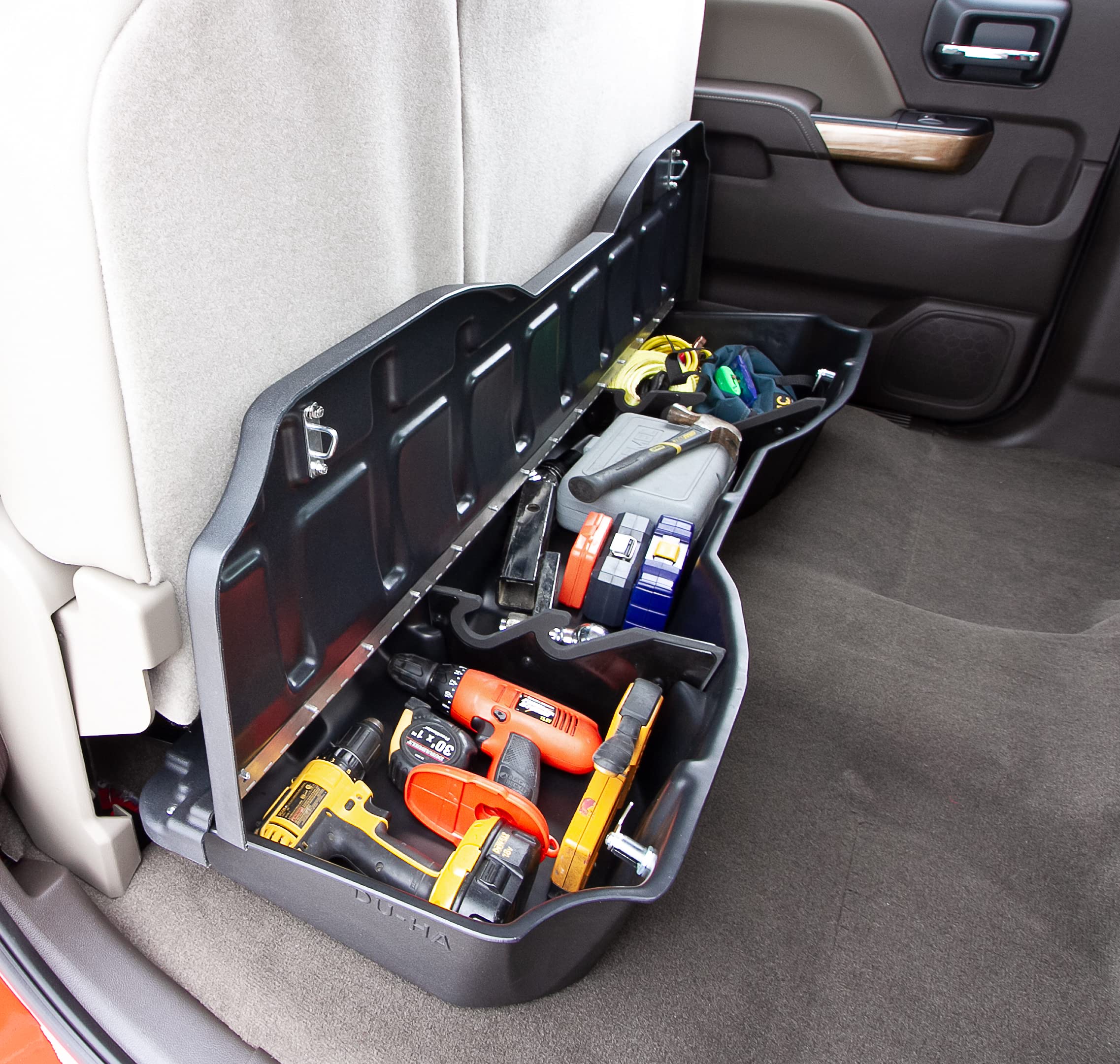 Lockable DU-HA Under Seat Storage fits 2014-2018 Chevy Silverado/GMC Sierra Light Duty Crew Cab & 2015-2019 Heavy Duty Crew Cab | Black Heavy-Duty Back Seat Lockbox, Includes 2 Keys | 10307