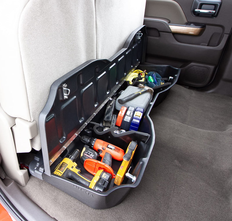 Lockable DU-HA Under Seat Storage fits 2014-2018 Chevy Silverado/GMC Sierra Light Duty Crew Cab & 2015-2019 Heavy Duty Crew Cab | Black Heavy-Duty Back Seat Lockbox, Includes 2 Keys | 10307