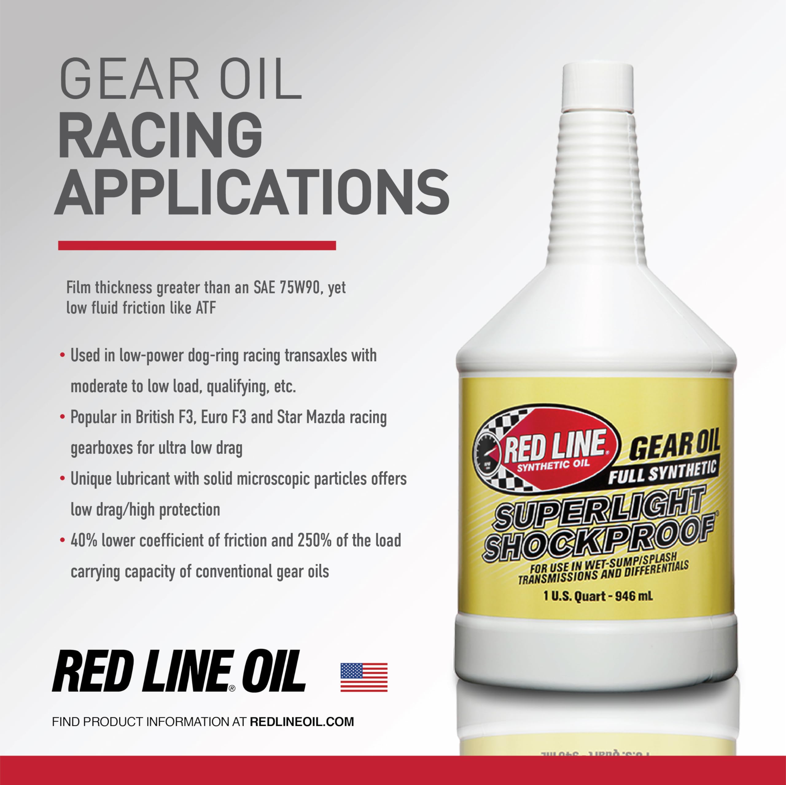 75W90 Red Line Full Synthetic SuperLight ShockProof Gear Oil - 1 Gallon