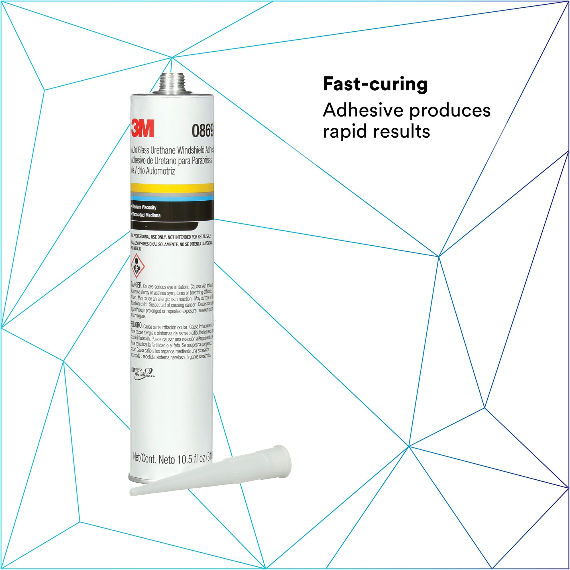 3M Urethane Auto Glass Windshield Adhesive, 08693, Medium Viscosity, High-Strength, Fast-Curing, 310 mL/10.5 fl oz Cartridge, Black