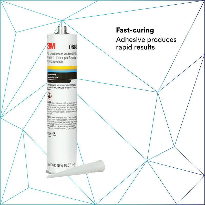 3M Urethane Auto Glass Windshield Adhesive, 08693, Medium Viscosity, High-Strength, Fast-Curing, 310 mL/10.5 fl oz Cartridge, Black