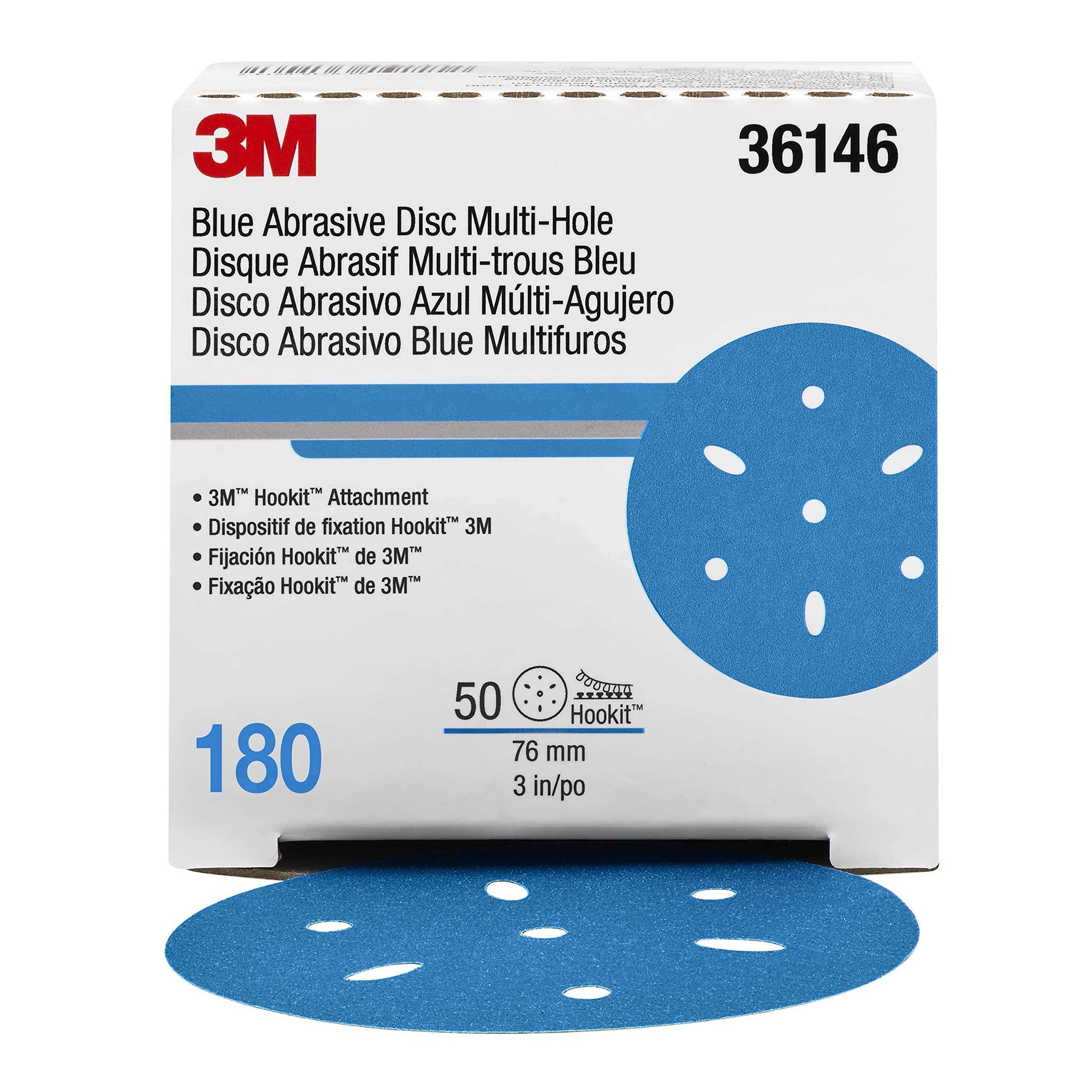 3M Hookit 3M-36146 Blue Abrasive Disc Multi-hole, 3, 180 Grade