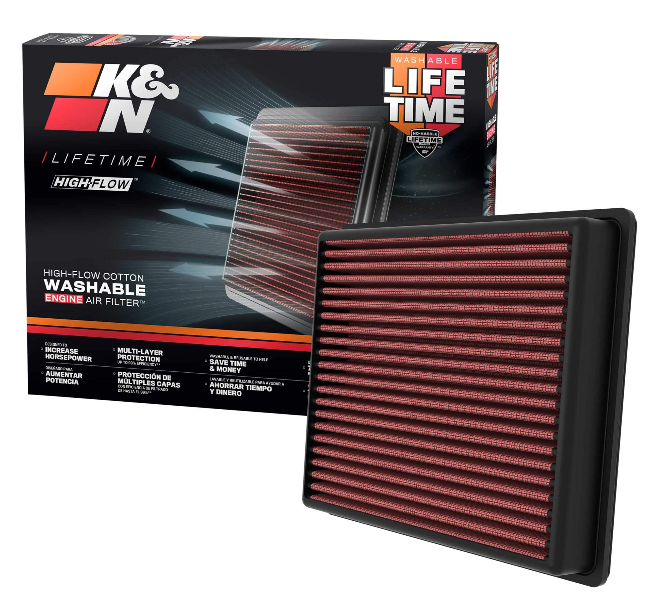 K&N Original High-Flow Lifetime Engine Air Filter: Increase Power: Premium, Washable: Compatible with 2022-2025 TOYOTA: Sequoia, Tundra, 33-5129