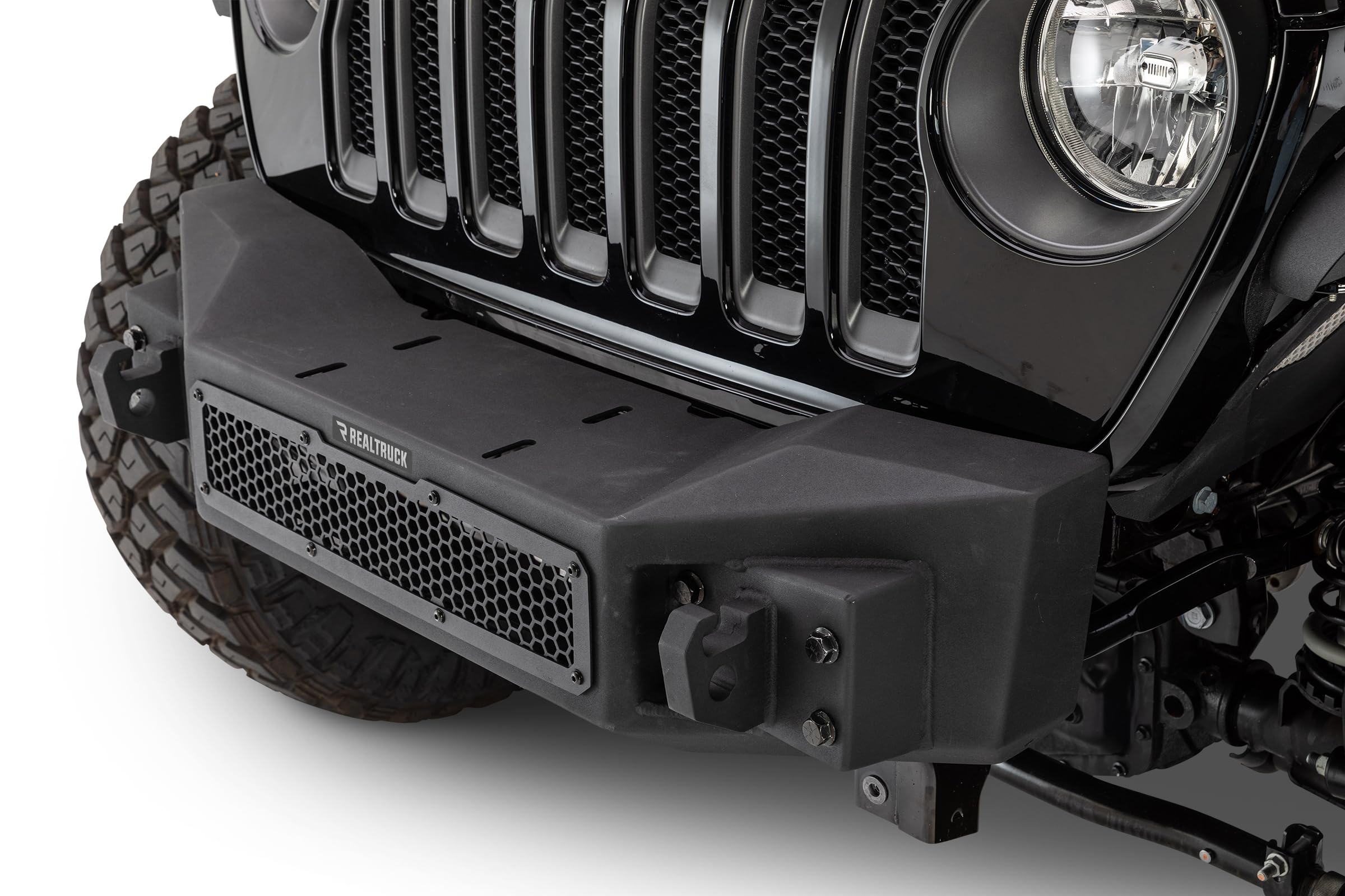 Rockline Go Rhino Stubby Front Bumper | Galvanized Steel, Textured Black | 331100T | Fits 2007 - 2024 Jeep Wrangler JL, JLU, JK, JKU, Gladiator JT, 2-Door or 4-Door
