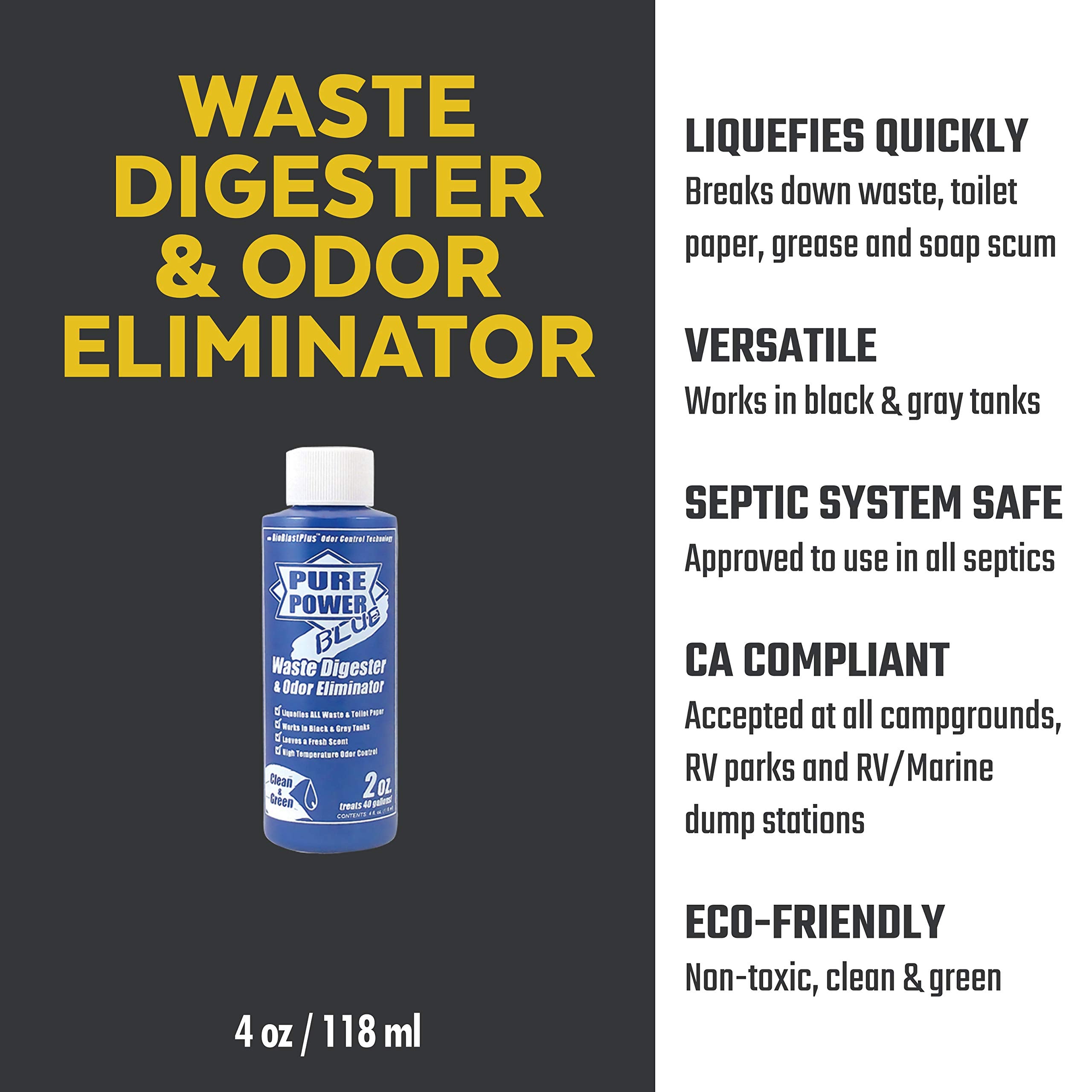 Waste Digester and Odor Eliminator Valterra V23017 'Pure Power Blue' - 4 oz. Bottle, (Pack of 6)