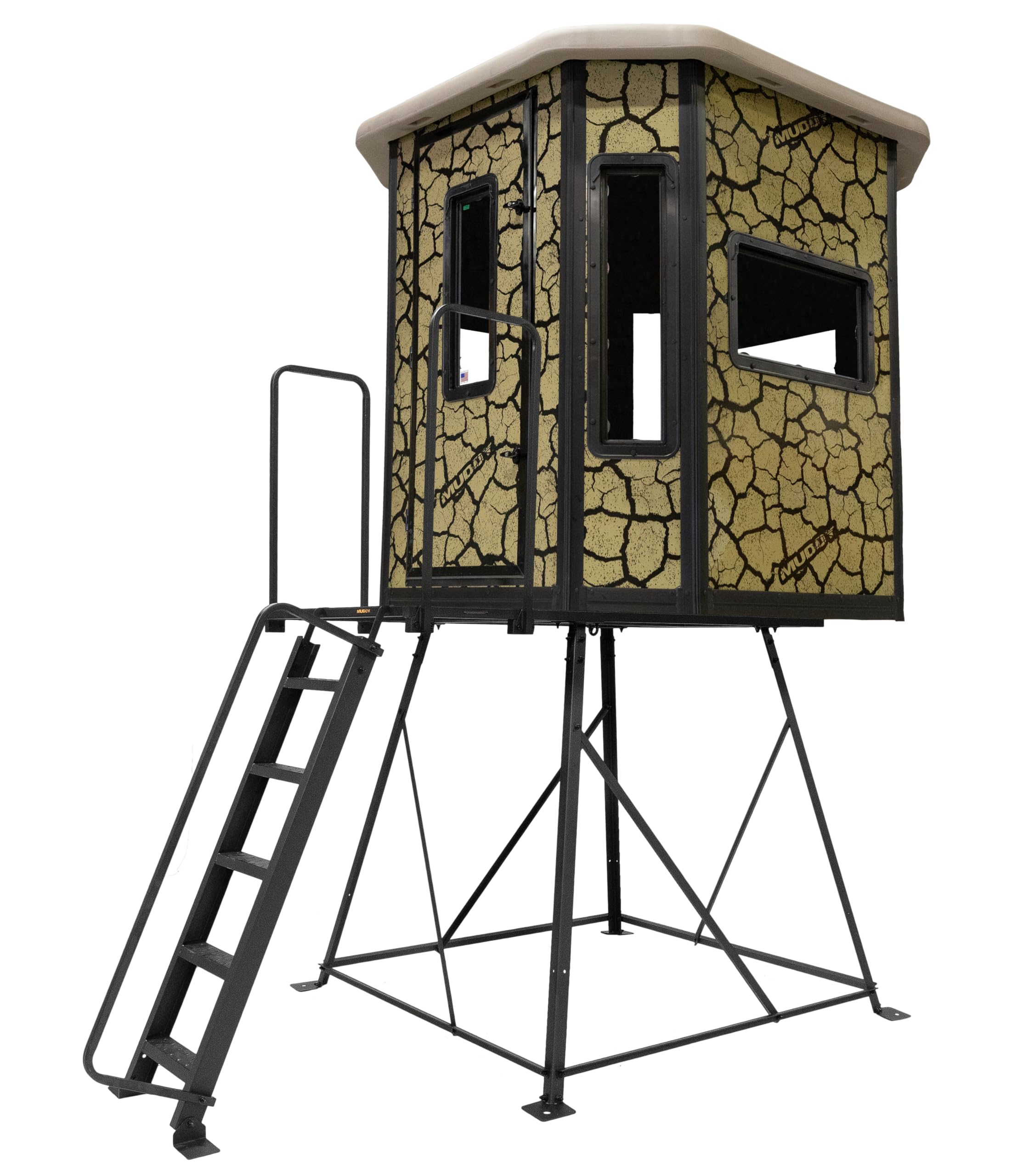 Muddy XL Bull Box Blind w/Elite 5' Tower, Steel Wall Construction, Cracked Mud Camo