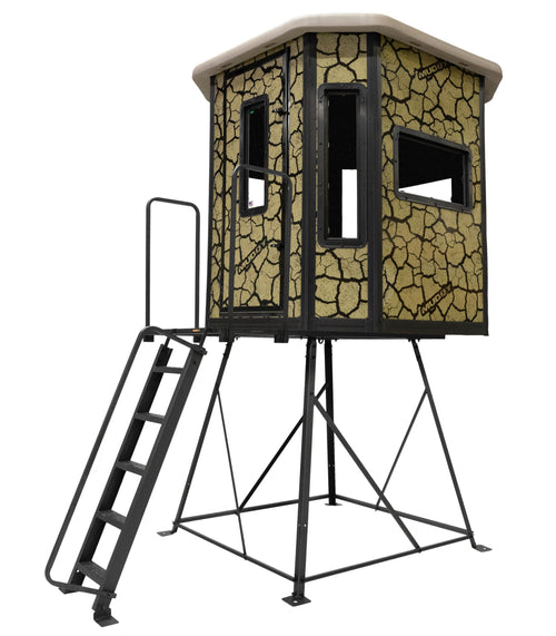 Muddy XL Bull Box Blind w/Elite 5' Tower, Steel Wall Construction, Cracked Mud Camo