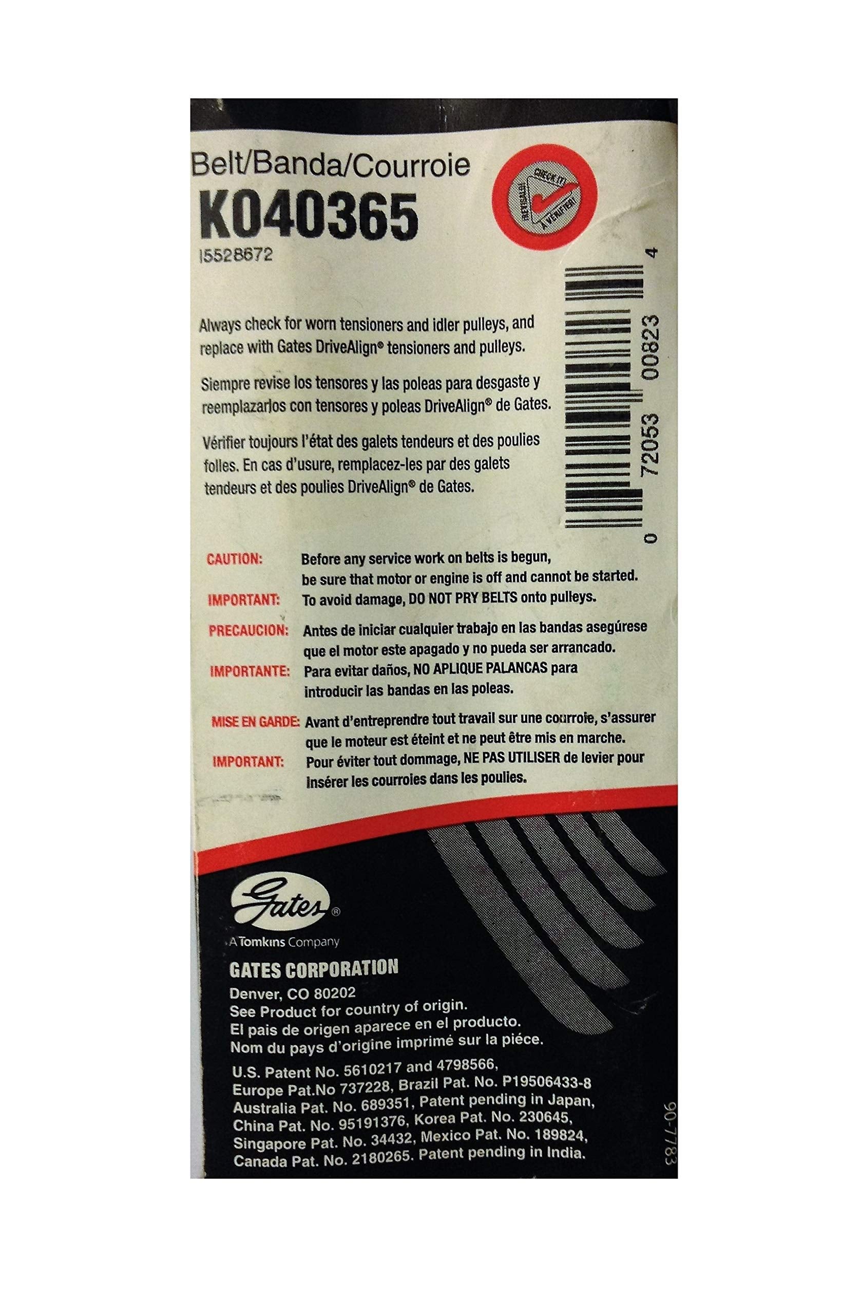 Micro-V Gates K040365 Serpentine Drive Belt