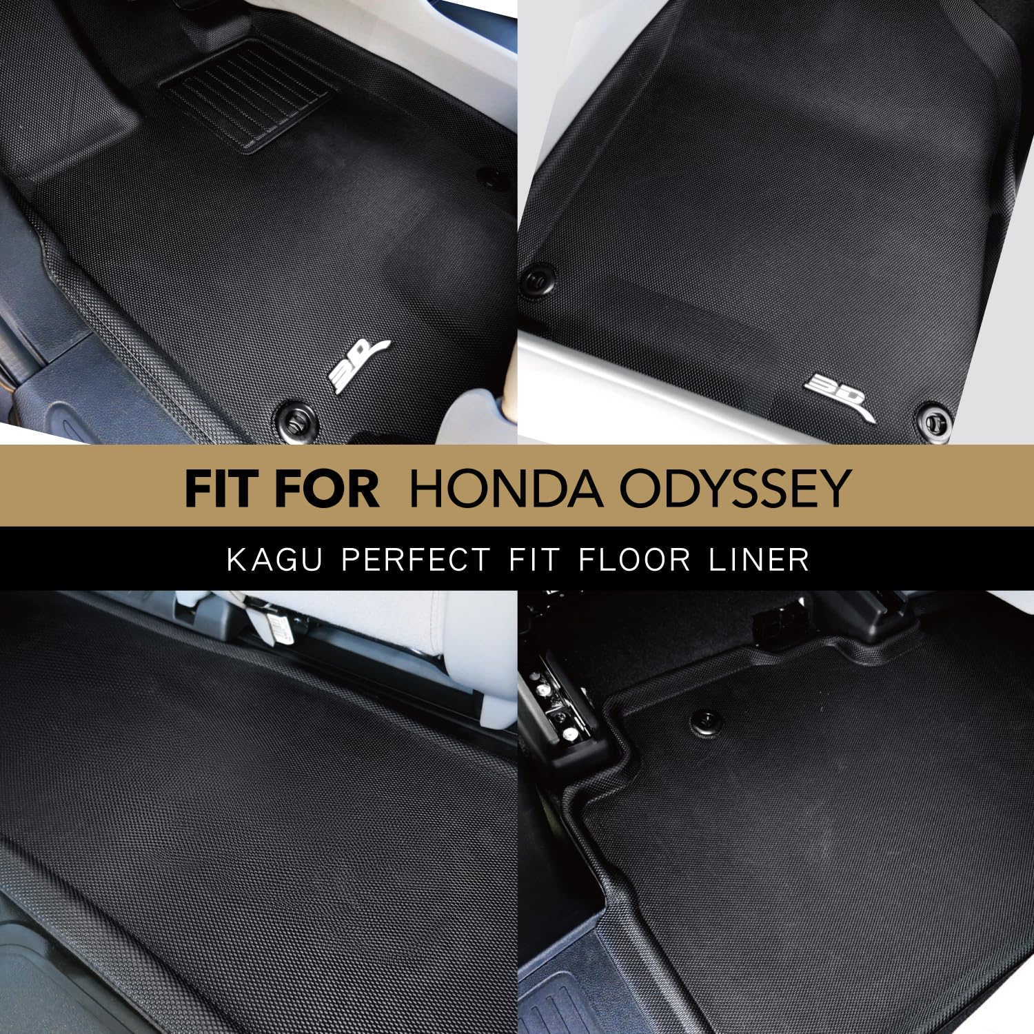 Kagu Floor Mat 3D MAXpider Custom Fit (Black) Compatible with Honda Odyssey 2018-2026 - Full Set