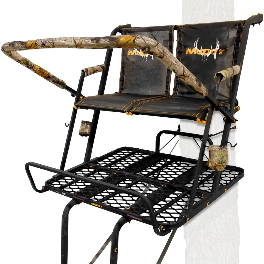 2-Person Muddy Ladder Tree Stand for Deer Hunting, The Partner, 17' Tall, Black - Adjustable Climbing Treestand with Platform, Straps and Safety Harness for Shooting