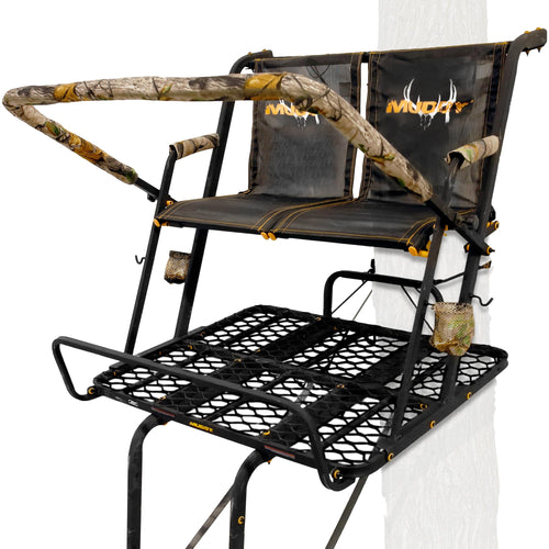 2-Person Muddy Ladder Tree Stand for Deer Hunting, The Partner, 17' Tall, Black - Adjustable Climbing Treestand with Platform, Straps and Safety Harness for Shooting