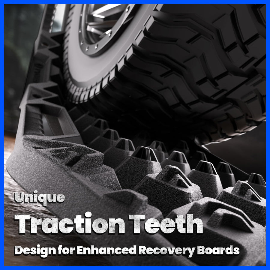 Tyger Auto Recovery Boards Topo Off-Road | Jack Lift Compatible | Extra Wide | Emergency Rescue on Mud, Snow, Sand for Trucks SUV | Tire Wheel Traction Mat Ramp Pads | Pair Set | Black | TG-RD2U22238