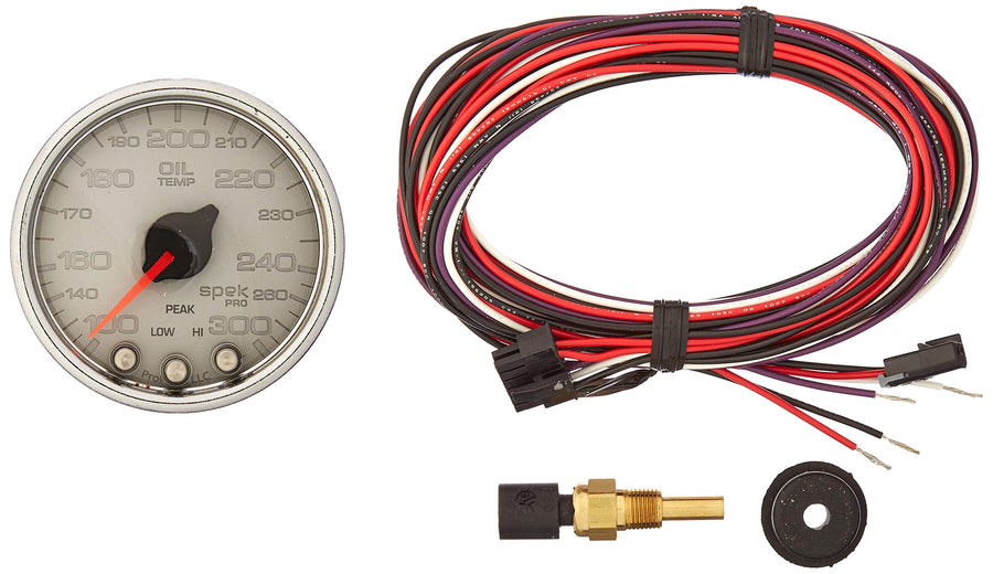 Gauge AUTO METER P32221 Oil Temp (Spek-Pro 2 1/16", 300ºf, Stepper Motorwith Peak & Warn, Slvr/Chrm, Spek-Pro)