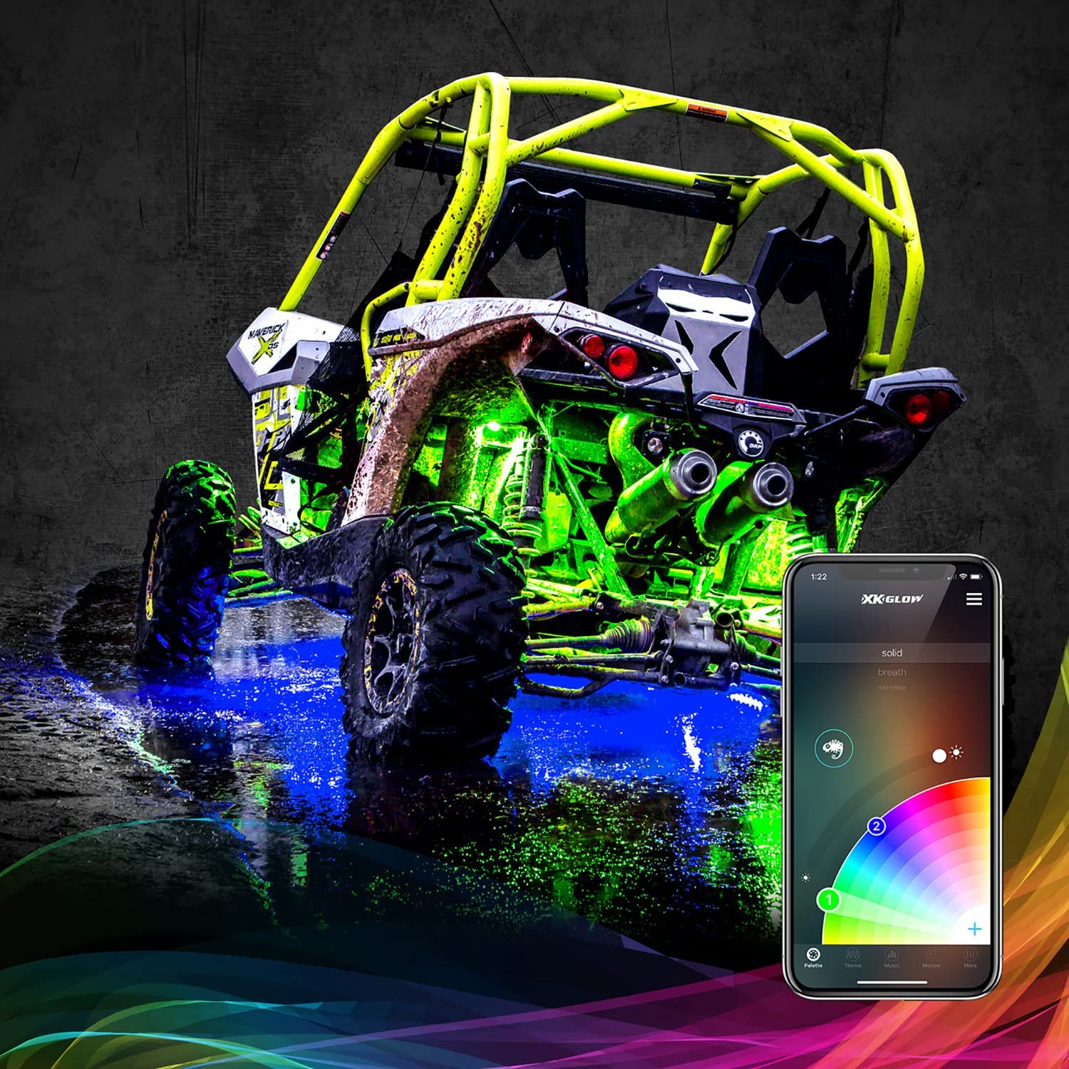 XKGLOW 4pc XK-Rock-STA-DM 6W LED Rock Light Standard Kit with Dual-Mode Dash Mount Controller