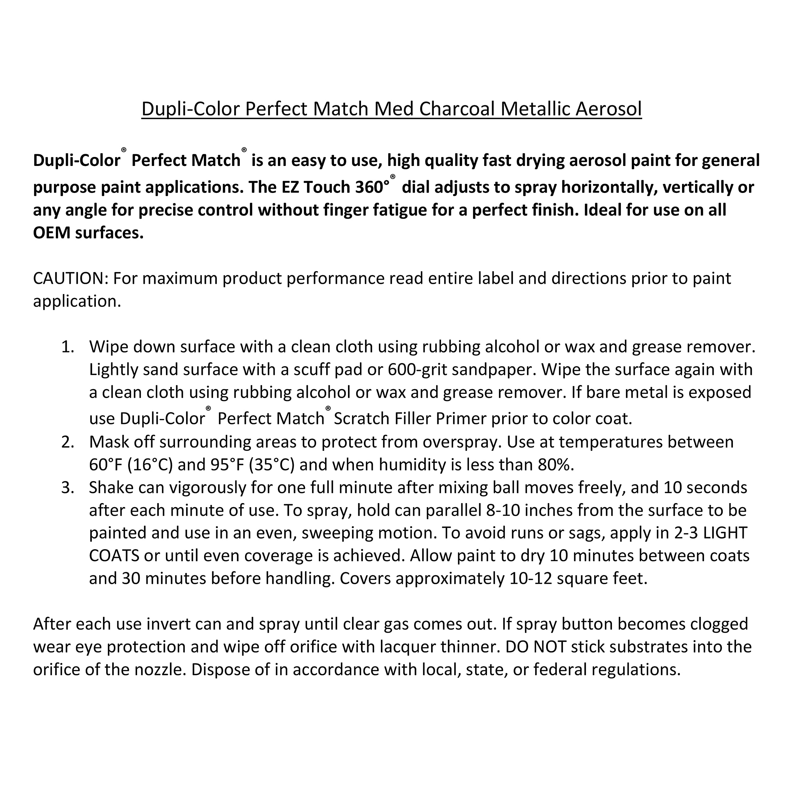 Dupli-Color EBFM02257 Automotive Spray Perfect Match, Ford Medium Charcoal Metallic, 1B – 8 oz. Aerosol Can