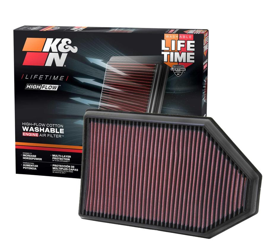 High-Flow K&N Original Lifetime Engine Air Filter: Increase Power: Premium, Washable: Compatible with Chrysler/Dodge: 300, Challenger, Charger, 33-2460