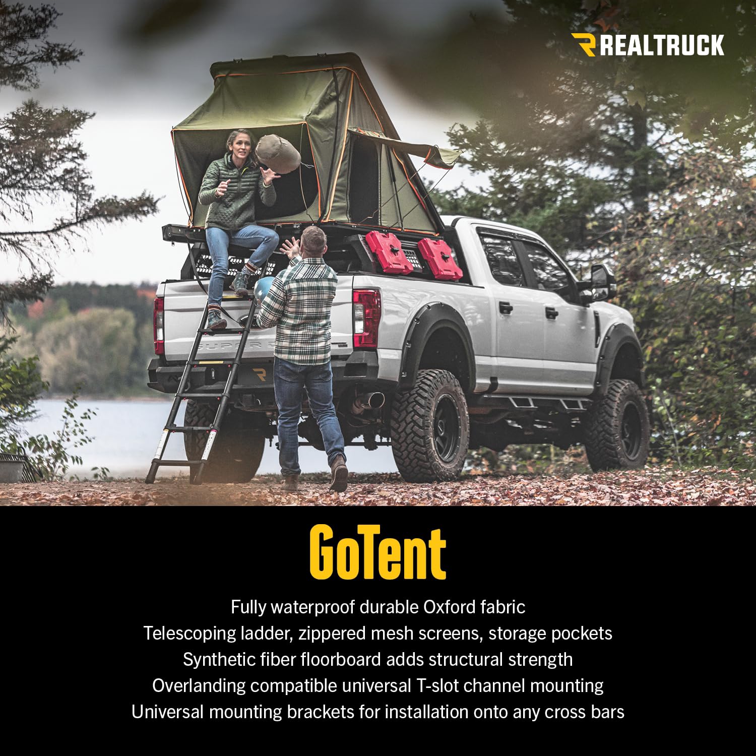GoTent RealTruck | Overlanding, Waterproof, Telescoping Ladder, LED-Lit Interior, Mounts to Any Cross Bars | OL-104