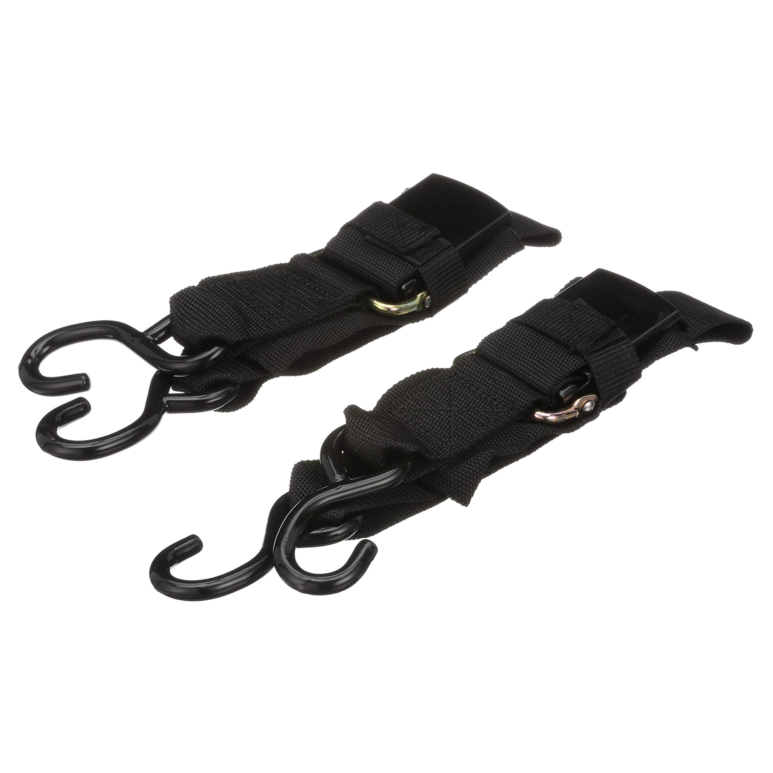 Quick-Release Attwood 15232-7 Transom Tie-Down Straps, Trailering, Padded Adjustable Buckle, S-Hooks, 2 Inches Wide, 4 Feet Long