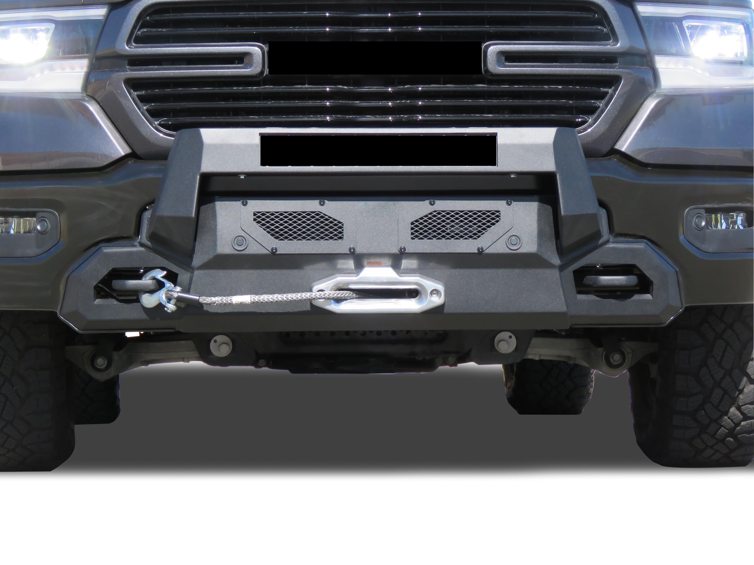 Heavy Duty Black Horse Armour III Front Winch Bumper with Winch Textured Black Compatible with 2019-2024 Ram 1500-AR3HD30NL-W12