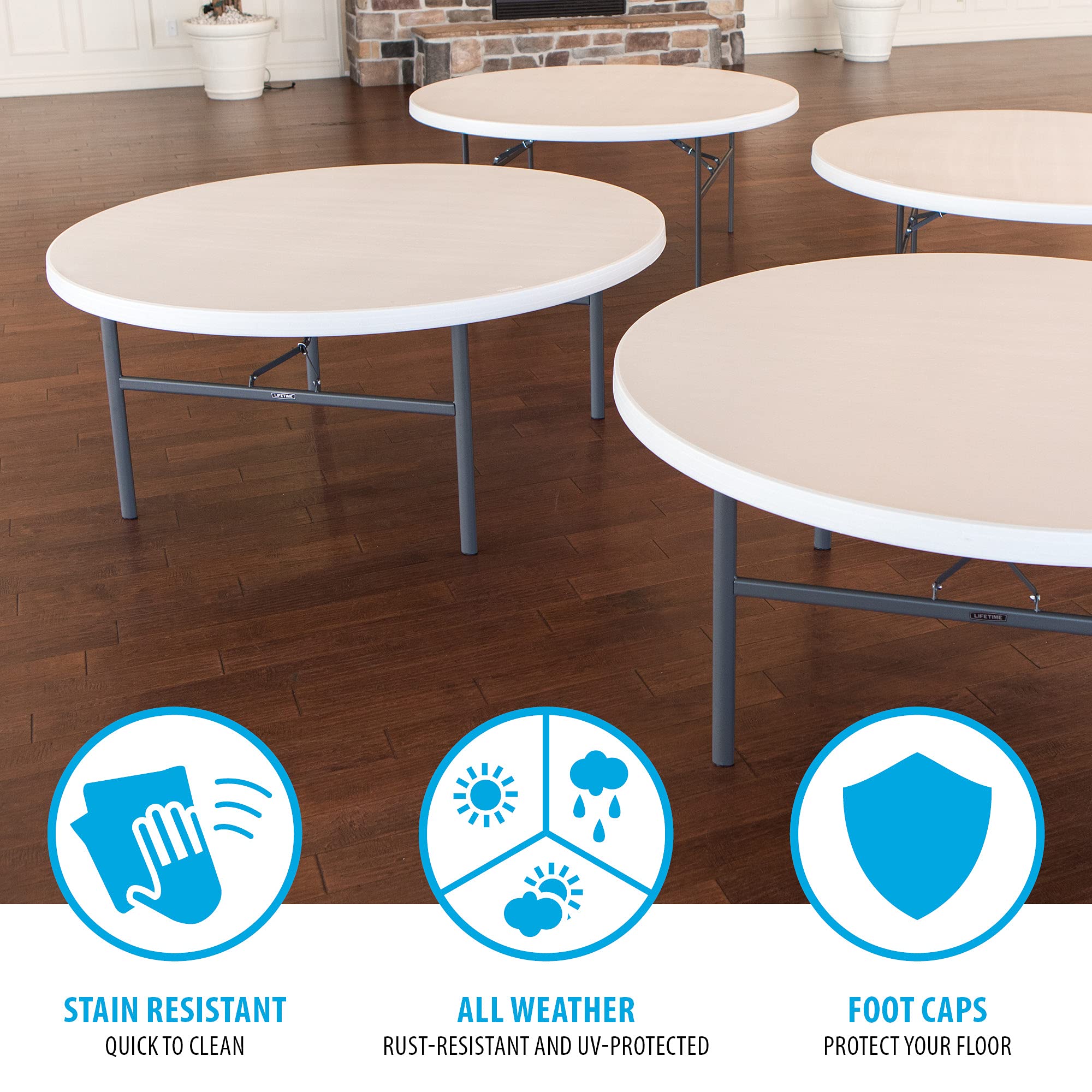 Folding Round Table, Lifetime 22673, 6 Foot, White Granite
