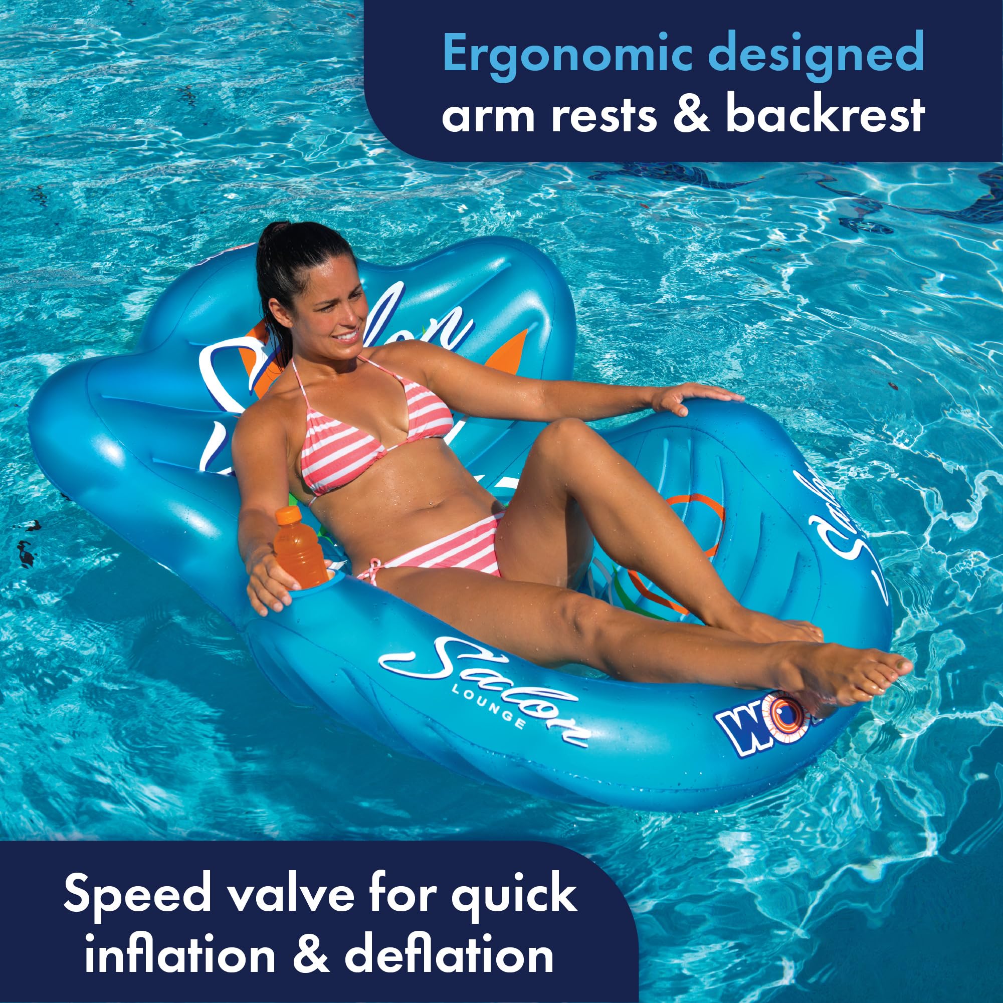 Inflatable Pool Party Lounge - WOW Sports Single Salon Lounge Chair - Summer Accessory For Kids & Adults