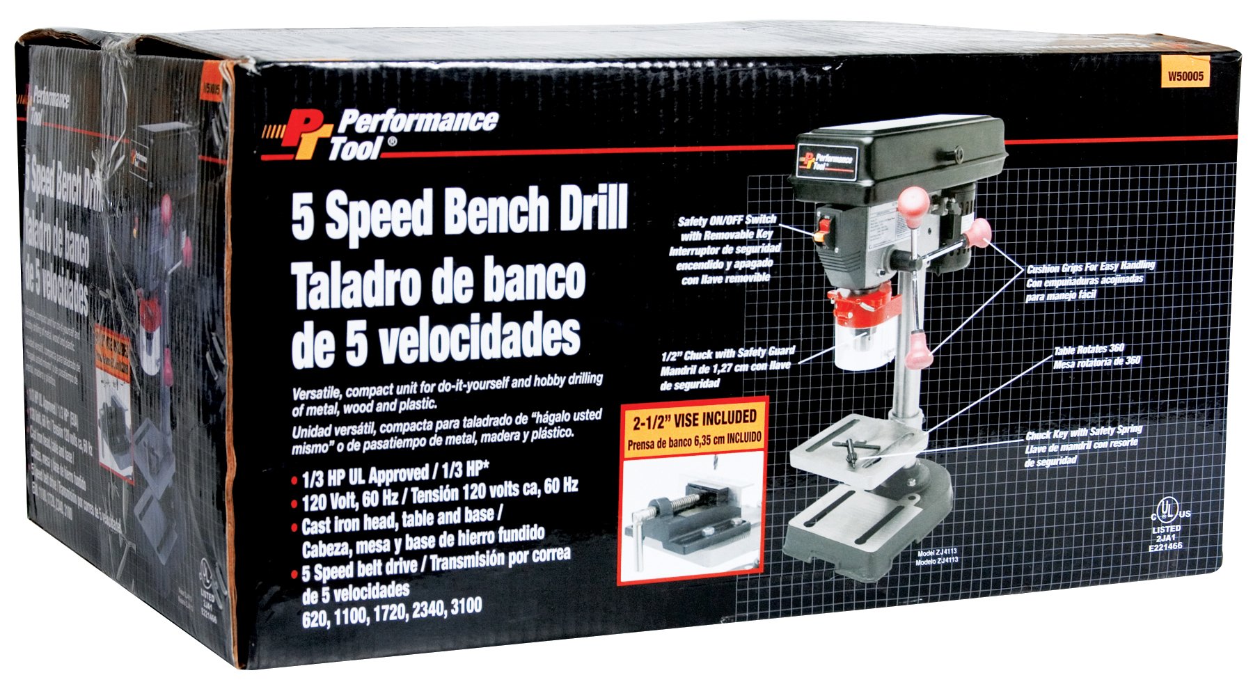 W50005 Performance Tool 5 Speed 1/3-HP Bench Top Drill Press
