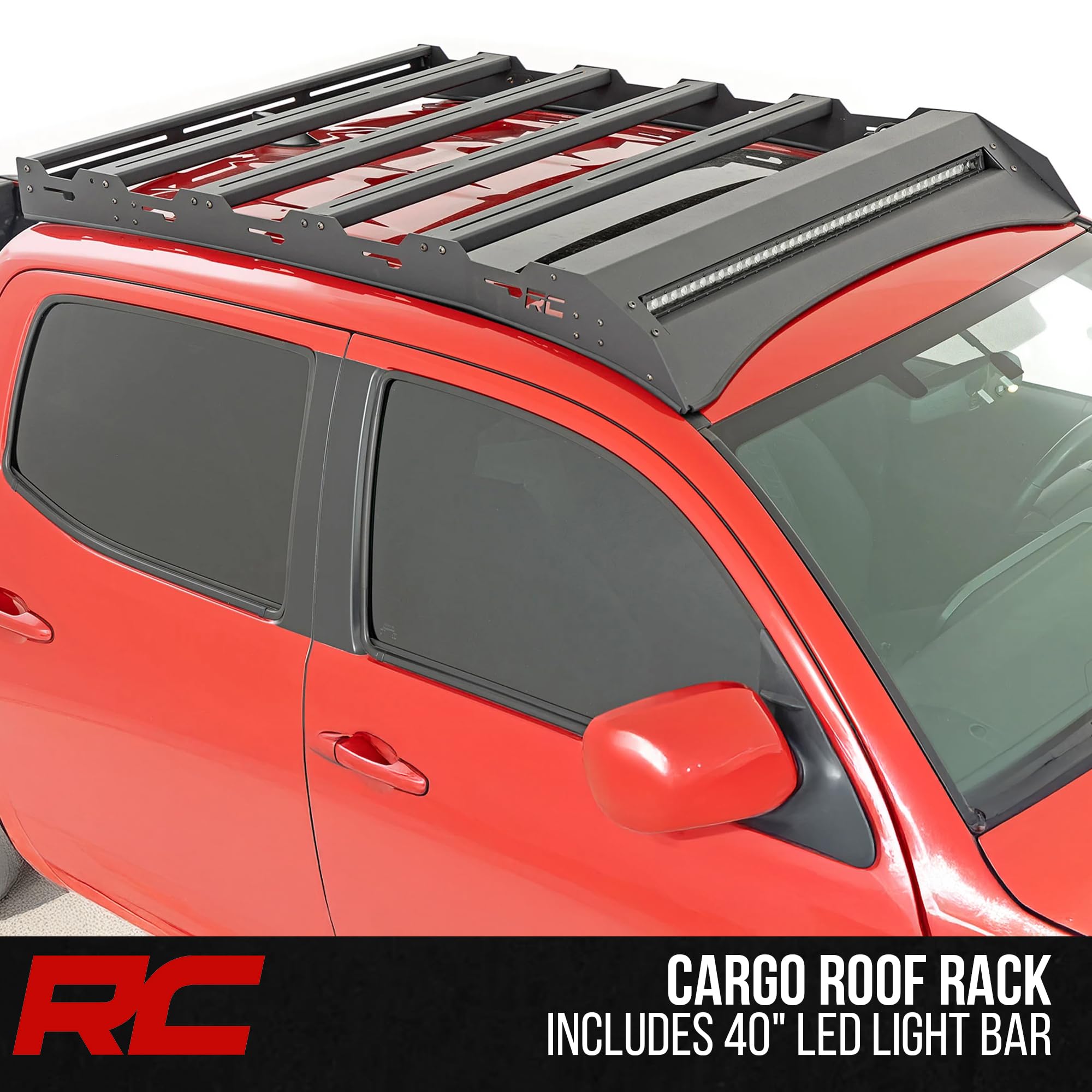 Rough Country Roof Rack System for Toyota Tacoma (2005-2023) CrewCab with 40" LED Light Bar - Easy Bolt-on Install, Includes 40" LED Light Bar