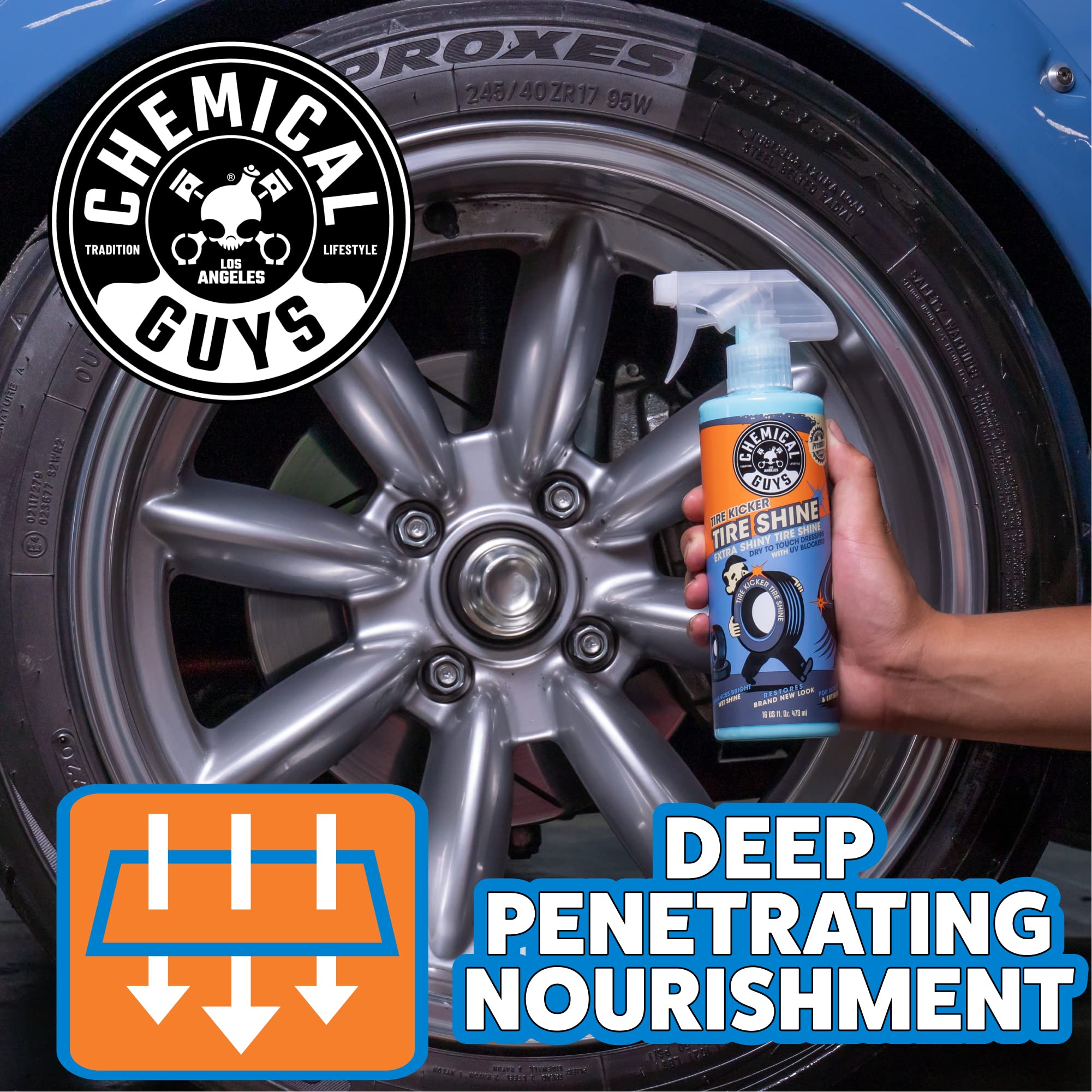 Chemical Guys Extra Glossy Tire Kicker Sprayable Tire Shine Spray, Dry-to-Touch Dressing - Restores Wet Look to Rubber, Vinyl, and Plastic, Safe for Cars, Trucks, Motorcycles, RVs, and More - 128 oz
