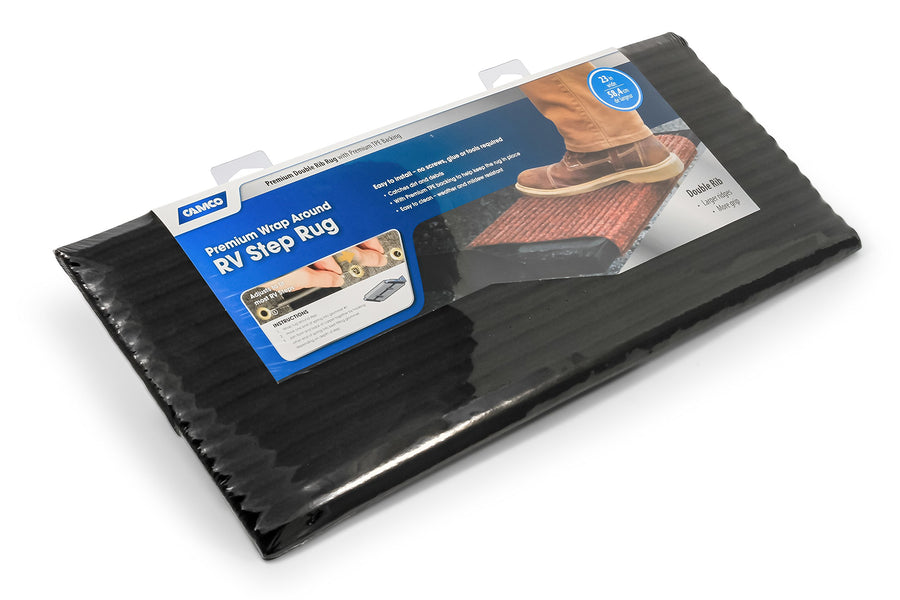 RV Step Rug Camco 42956 (Premium Wrap Around Double Ribbed, 100% Polyester (18" x 23") - Gray)