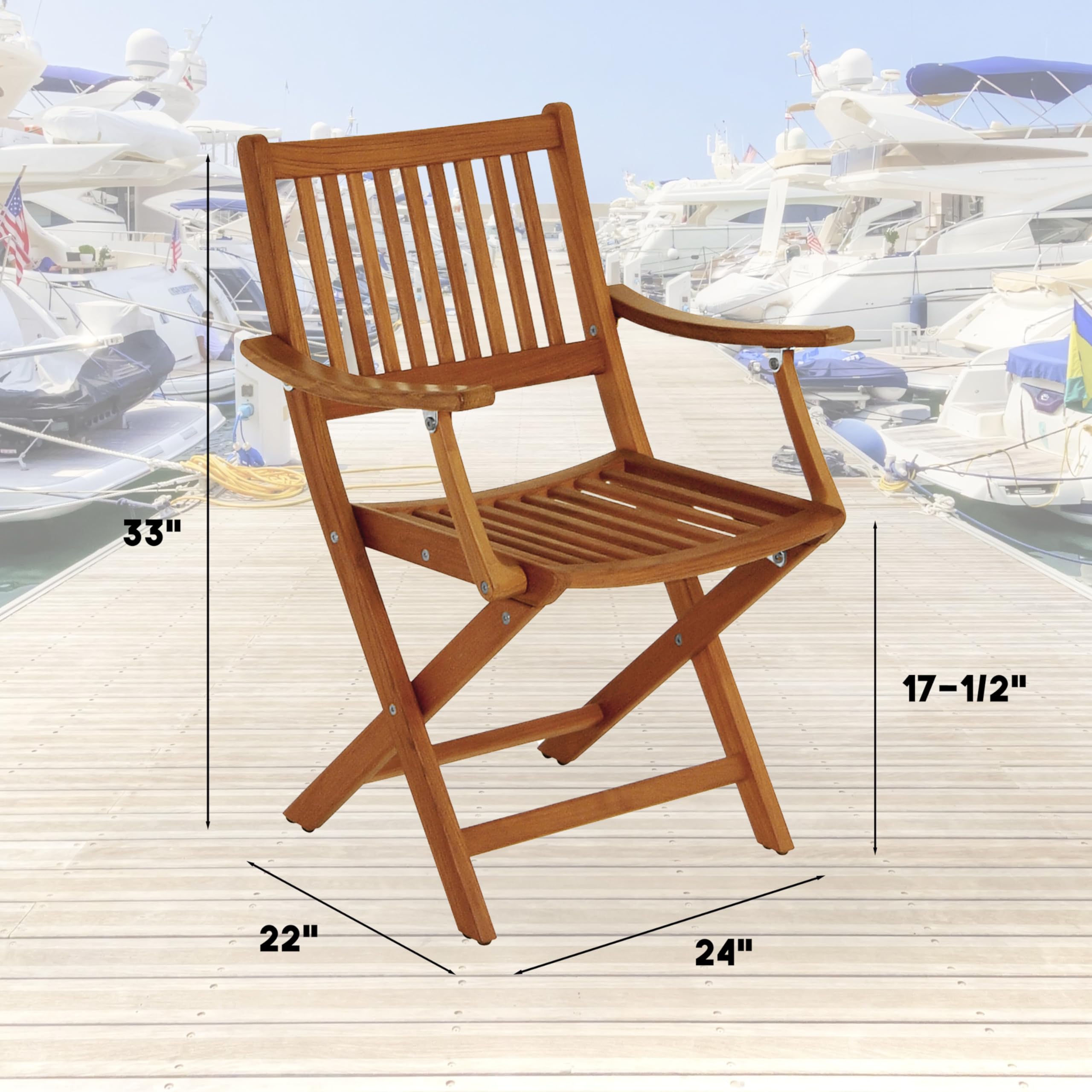 Folding Deck Chair with Arms Whitecap Teak Industries WT63070