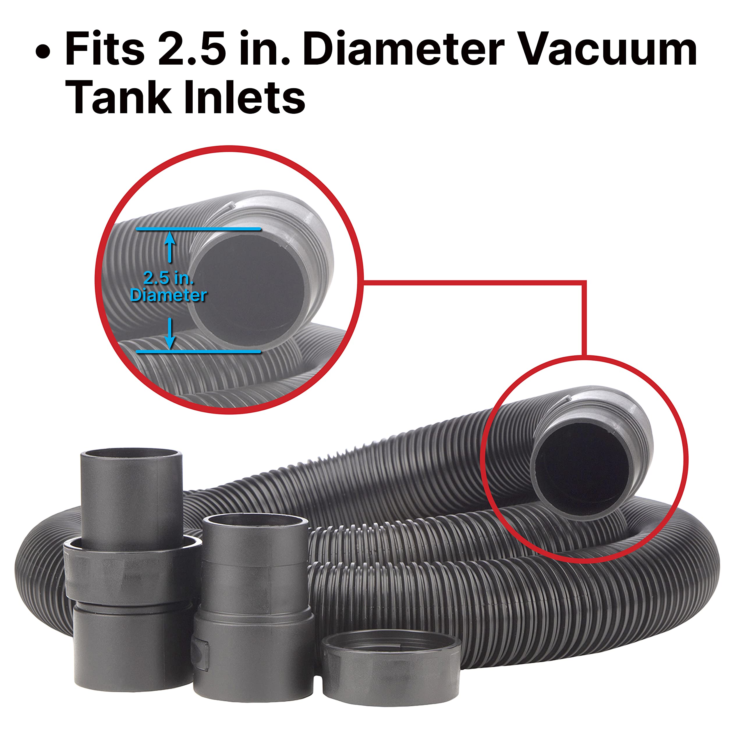 Vacuum Hose Shop-Vac 9050333 for Standard or Locking Inlets, 8-Foot x 2.5 Inch Diameter, Prevents Clogging With Bulky Debris, (1-Pack)